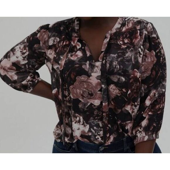 Torrid Georgette Bow Tie Blouse floral pattern 1 (1x) - Picture 1 of 11